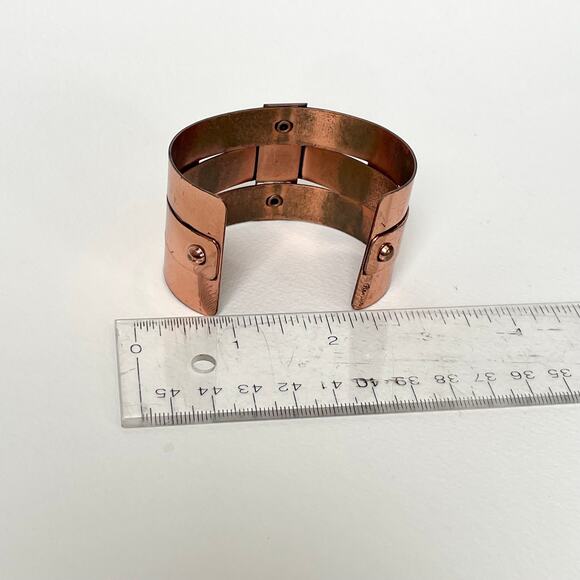 VTG Signed Renoir Copper Brutalist Cuff Bracelet  MCM Woven Riveted Metal Unisex - Picture 9 of 9